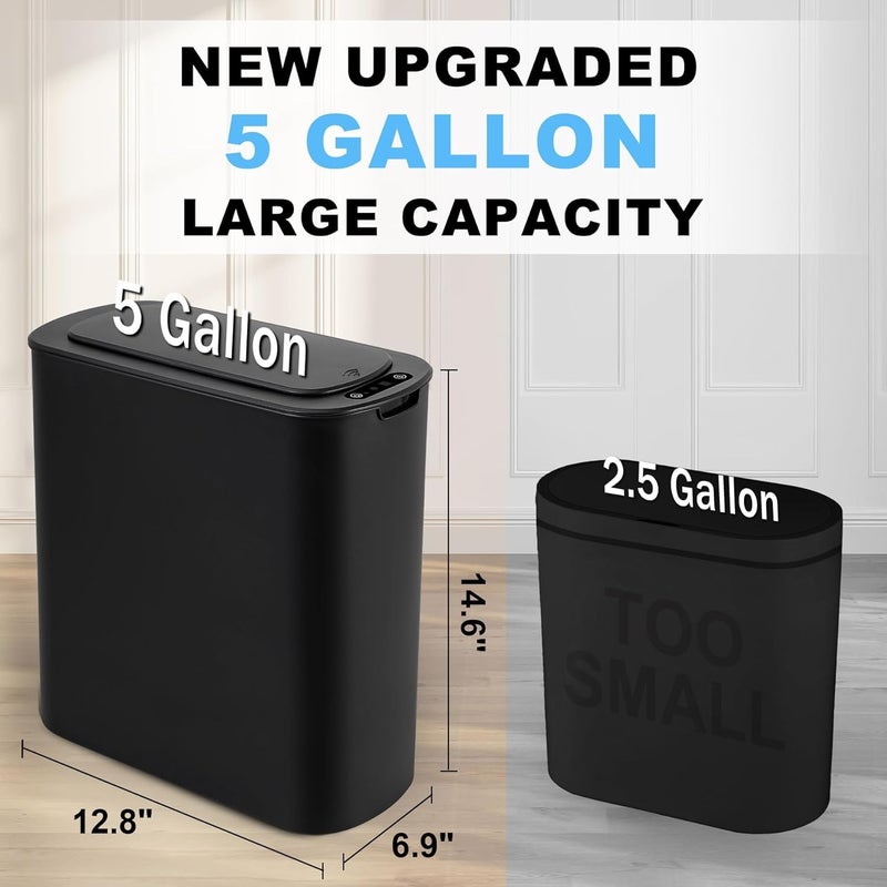 Cesun Motion Sensor Trash Can, 5 Gallon Automatic Bathroom Garbage Can with Lid, Touchless Smart Plastic Slim Wastebasket for Bathroom, Office, rv, Bedroom, Living Room, Black - Image 2